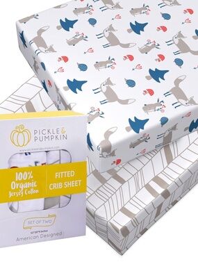 Pickle & Pumpkin Organic Crib Sheet 2 Pack Cotton Fitted Crib Sheets Set NWT
